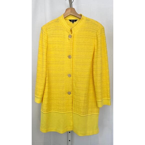 MISOOK Textured Knit Tunic Jacket Stand Collar Button Front Yellow Size M - Picture 8 of 8